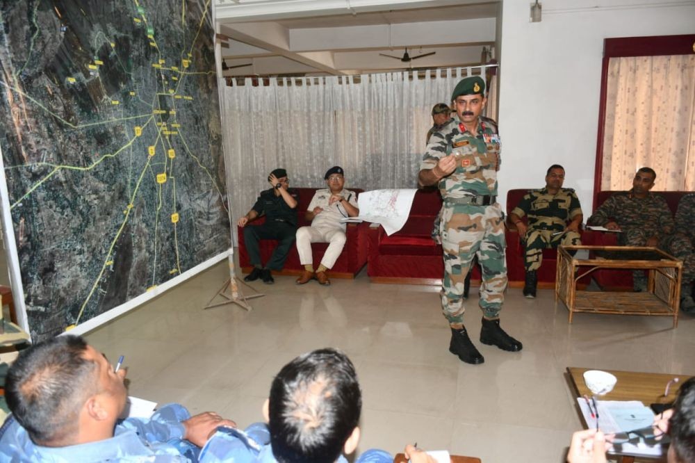 An officer addresses the joint security meeting of security forces in Imphal on May 15. (Photo: PRO Defence)
